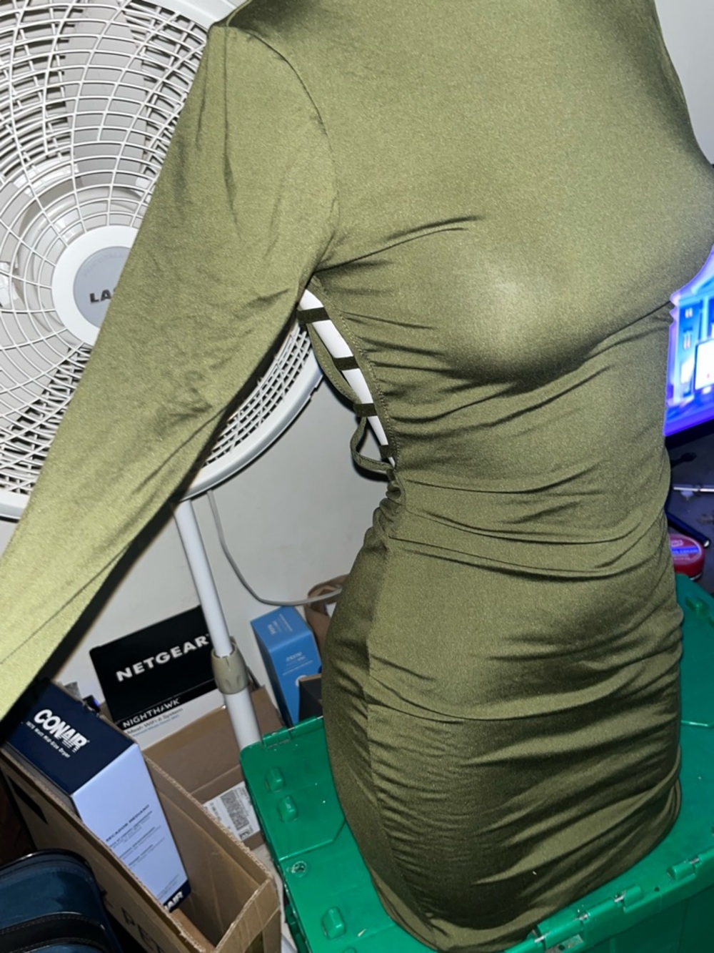 Olive Green Long Sleeve Bodycon Dress - Brand Unspecified